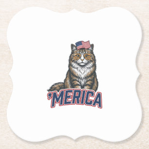 Patriottische Kat Merica Vintage Gravure Shirt Ont Kartonnen Onderzetters