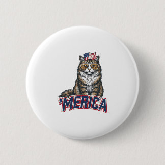 Patriottische Kat Merica Vintage Gravure Shirt Ont Ronde Button 5,7 Cm