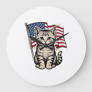 Patriottische kat met Amerikaanse vlag Vintage Vec Grote Klok