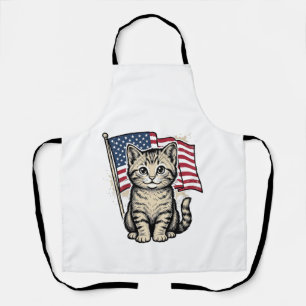 Patriottische kat met Amerikaanse vlag Vintage Vec Schort