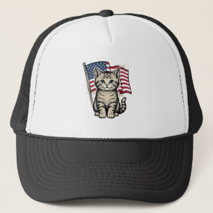 Patriottische kat met Amerikaanse vlag Vintage vec Trucker Pet