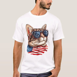 Patriottische kat met Amerikaanse vlag zonnebril,  T-shirt