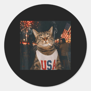 Patriottische Kat met Sigaret op 4 Juli 250 Jaar Ronde Sticker