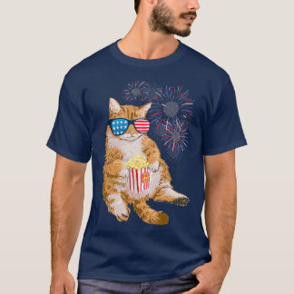 Patriottische kat op 4 juli Amerikaanse vlag T-shirt