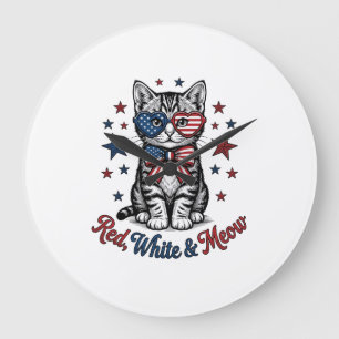 Patriottische Kat Rood Wit en Meow Vintage Design_ Grote Klok