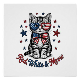 Patriottische Kat Rood Wit en Miauw Vintage Design Perfect Poster