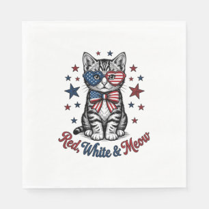 Patriottische Kat Rood Wit en Miauw Vintage Design Servet