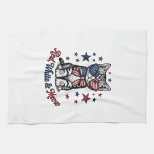 Patriottische Kat Rood Wit en Miauw Vintage Design Theedoek