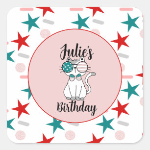 Patriottische kat springen en sterren Birthday Par Vierkante Sticker