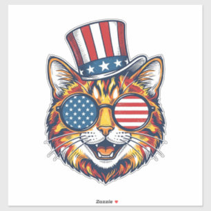 Patriottische Kat Vintage Gravure Shirt Ontwerp_1 Sticker