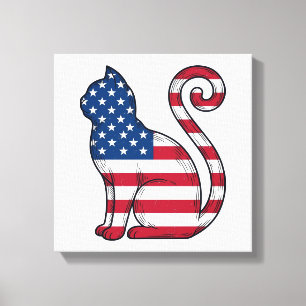 Patriottische kat vintage gravure vector ontwerp_1 canvas afdruk
