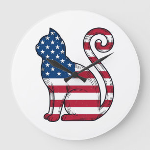 Patriottische kat vintage gravure vector ontwerp_1 grote klok