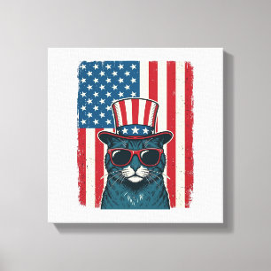 Patriottische Kat Vlag Vintage Gravure Shirt Ontwe Canvas Afdruk