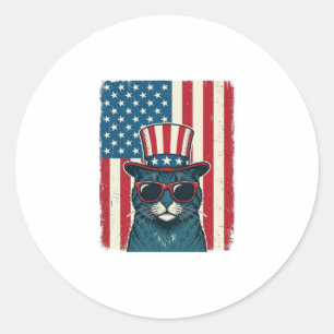 Patriottische Kat Vlag Vintage Gravure Shirt Ontwe Ronde Sticker