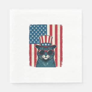 Patriottische Kat Vlag Vintage Gravure Shirt Ontwe Servet