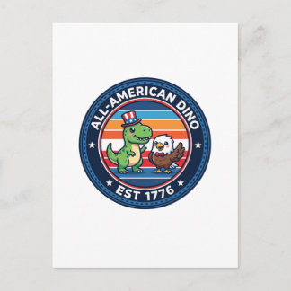 Patriottische Kawaii Dinosaurus All-amerikaanse DI Briefkaart