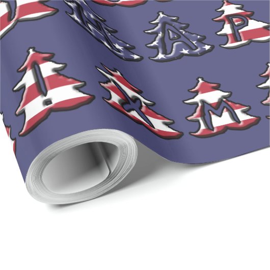 Patriottische Kerstbomen Gelukkige XMAS Cadeaupapier (Rol Hoek)