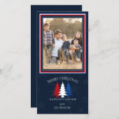 Patriottische kerstbomen Navy Blue Photo Holiday Feestdagenkaart (Voorkant / Achterkant)