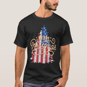 Patriottische kerstboom ons vlag Retro Merry Chris T-shirt
