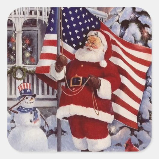Patriottische kerstkerstkerstkerstman met Amerikaa Vierkante Sticker (Voorkant)