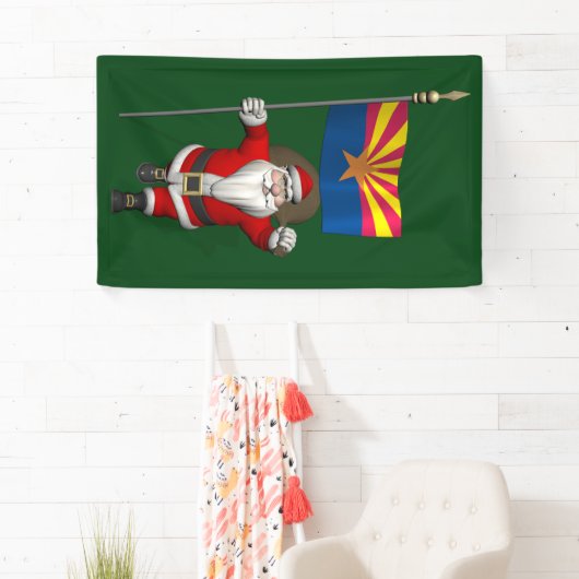 patriottische kerstman met vlag van Arizona Spandoek (Insitu)