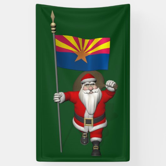 patriottische kerstman met vlag van Arizona Spandoek (Verticaal)