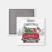 Patriottische Kerstmis Red Truck Flag Rustic Magneet (Voorkant / Achterkant)