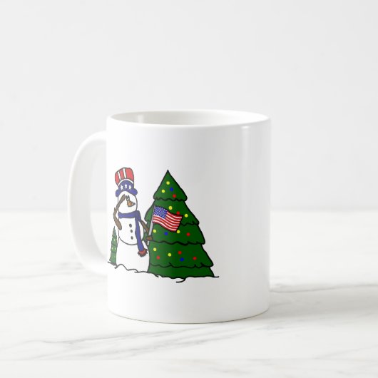Patriottische kerstmis Snowman Coffee Mok (Voorkant links)