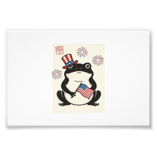 Patriottische Kikker Vintage Gravure Vector Kunst_ Foto Afdruk