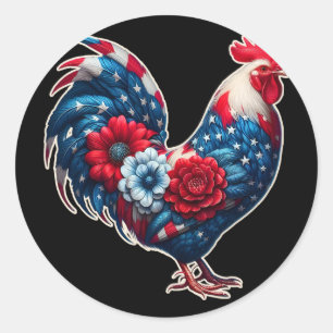 Patriottische Kip 4 Juli Amerikaanse Vlag Bloemrij Ronde Sticker
