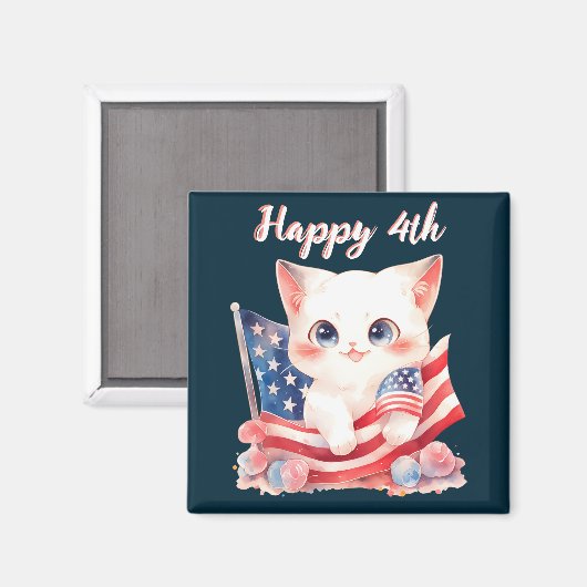 Patriottische Kitten 4 juli Gelukkig 4th Custom Magneet (Voorkant / Achterkant)