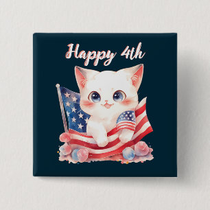 Patriottische Kitten 4 juli Gelukkig 4th Custom Vierkante Button 5,1 Cm