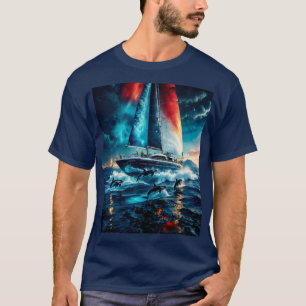 Patriottische kleur zeilboot & walvissen t-shirt