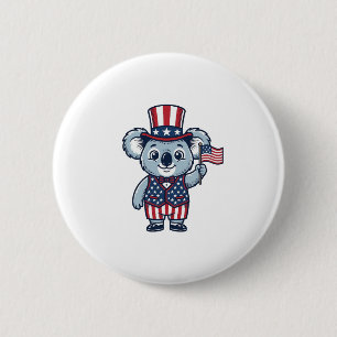 Patriottische Koala Vector Vintage T-shirt Ontwerp Ronde Button 5,7 Cm