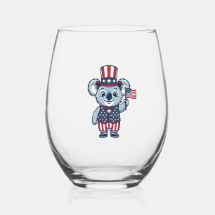 Patriottische Koala Vector Vintage T-shirt Ontwerp Wijnglas Zonder Voet