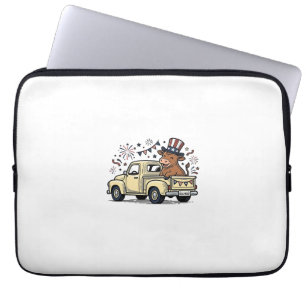 Patriottische Koe 4 juli Truck Vectorontwerp_1 Laptop Sleeve