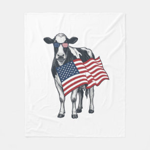Patriottische Koe Amerikaanse Vlag Vintage Gravure Fleece Deken