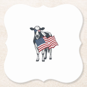 Patriottische Koe Amerikaanse Vlag Vintage Gravure Kartonnen Onderzetters
