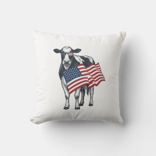 Patriottische Koe Amerikaanse Vlag Vintage Gravure Kussen