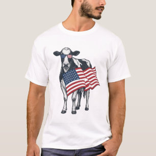 Patriottische Koe Amerikaanse Vlag Vintage Gravure T-shirt