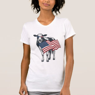 Patriottische Koe Amerikaanse Vlag Vintage Gravure T-shirt