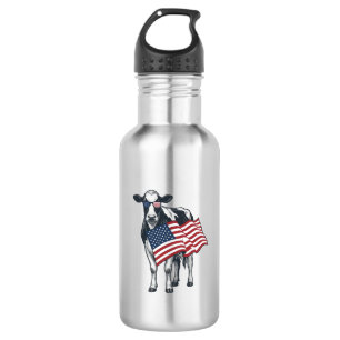 Patriottische Koe Amerikaanse Vlag Vintage Gravure Waterfles