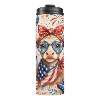 Patriottische Koe met Zonnebril Thermosbeker