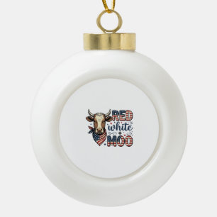 Patriottische Koe Rood Wit Moo 4 juli T-shirt Desi Keramische Bal Ornament