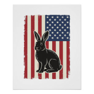 Patriottische Konijn Amerikaanse Vlag Vintage Grav Perfect Poster