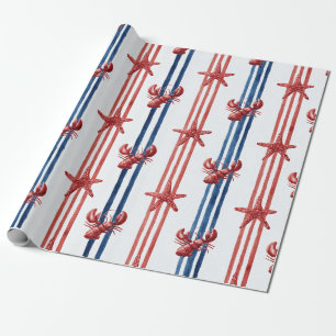 Patriottische Kreeft Rood Wit Blauwe Sterren (1) Cadeaupapier