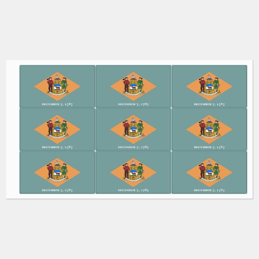 Patriottische labels met vlag van Delaware State (Vel)