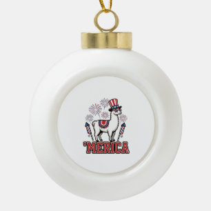 Patriottische Lama Merica Vintage Vector Ontwerp_1 Keramische Bal Ornament