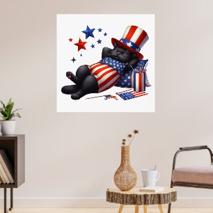 Patriottische Lazy Black Cat 4th van juli Poster