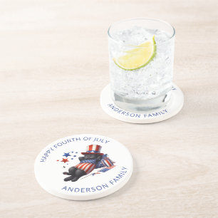 Patriottische Lazy Black Cat 4th van juli Zandsteen Onderzetter